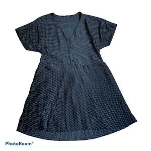 Zara black polka dot satin pleated dress XS